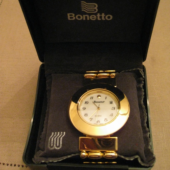 BONETTO Watch Wide Gold Tone BRACELET Watchband - Picture 1 of 8